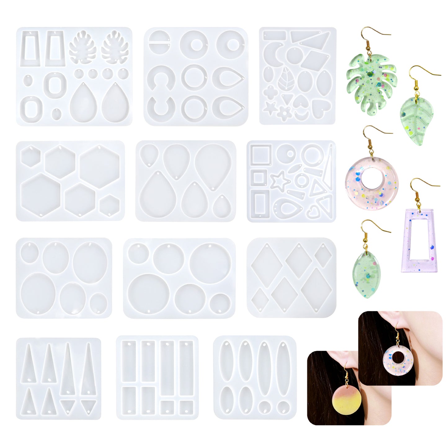 12-in-1 Earring & Pendant Silicone Mold Set | Geometric & Nature Designs