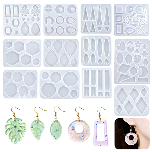 12-in-1 Earring & Pendant Silicone Mold Set | Geometric & Nature Designs
